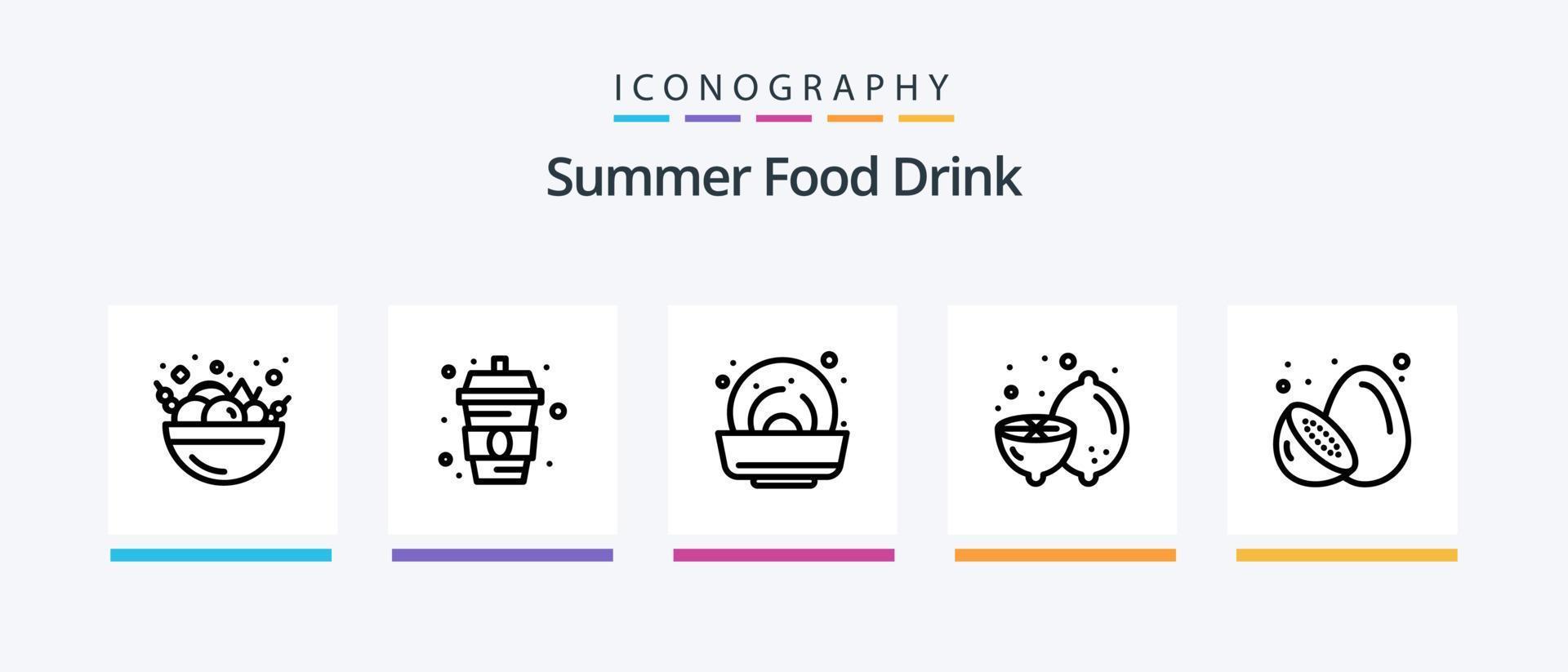 pack d'icônes ligne 5 de boissons alimentaires d'été, y compris les baies. kiwi. paquet. en bonne santé. nourriture. conception d'icônes créatives vecteur