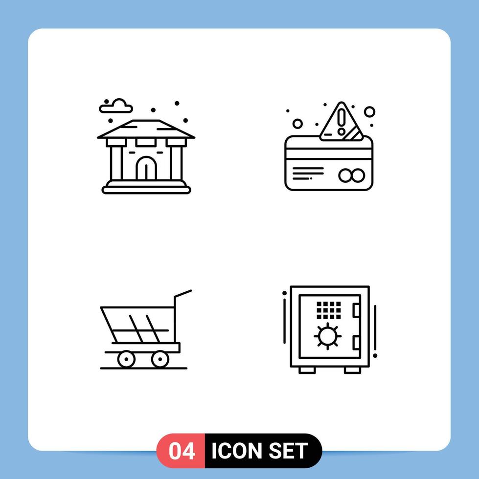 symboles d'icônes universels groupe de 4 couleurs plates modernes remplies d'éléments de conception vectoriels modifiables de banque de paiement d'alerte d'achat de bâtiment vecteur