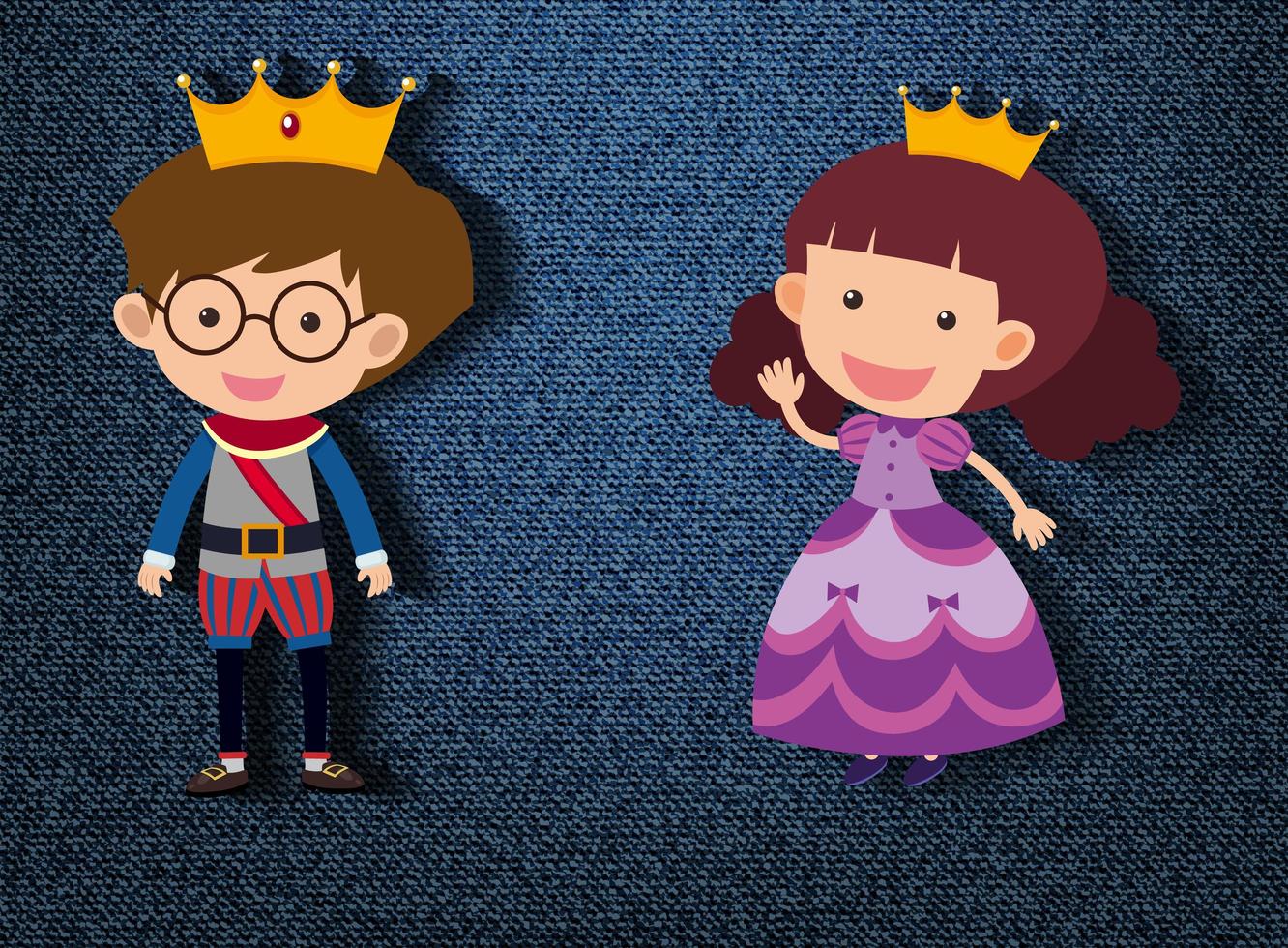 petit personnage de dessin animé prince et princesse sur fond bleu vecteur