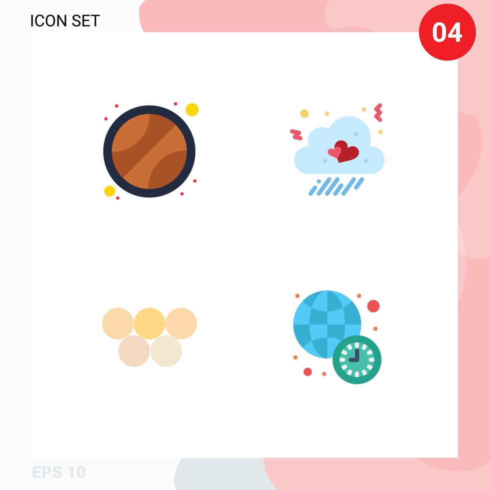 interface mobile icône plate ensemble de 4 pictogrammes d'éléments de conception vectoriels modifiables d'horloge de coeur de nuage grec de balle vecteur