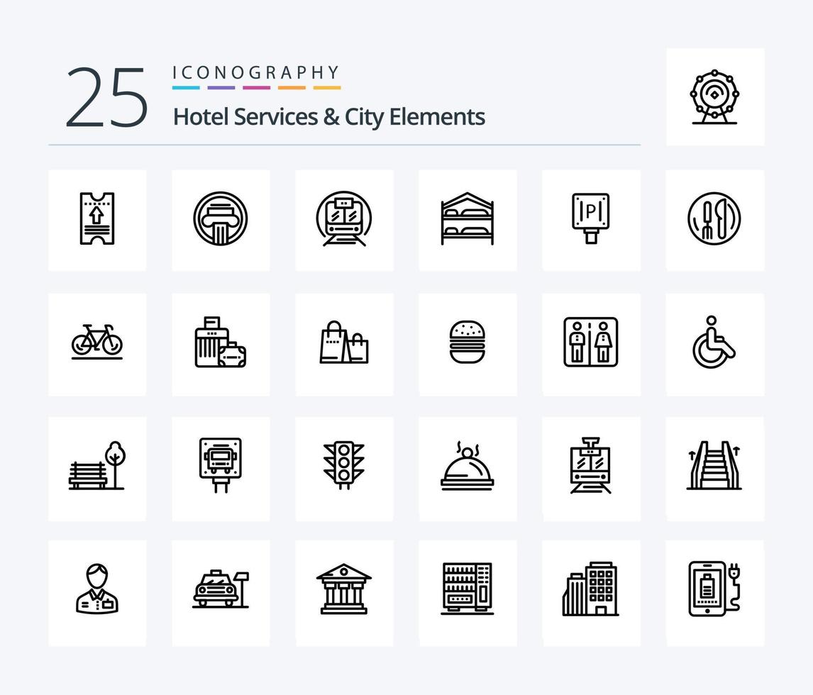 services hôteliers et éléments de la ville pack d'icônes de 25 lignes comprenant l'hôtel. grec. chambre. Publique vecteur