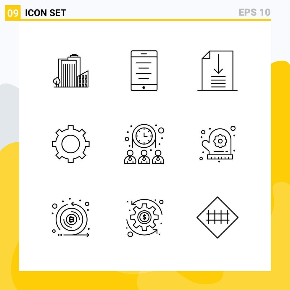 pack de lignes vectorielles modifiables de 9 contours simples de personnes du réseau vers le bas groupe définissant des éléments de conception vectoriels modifiables vecteur