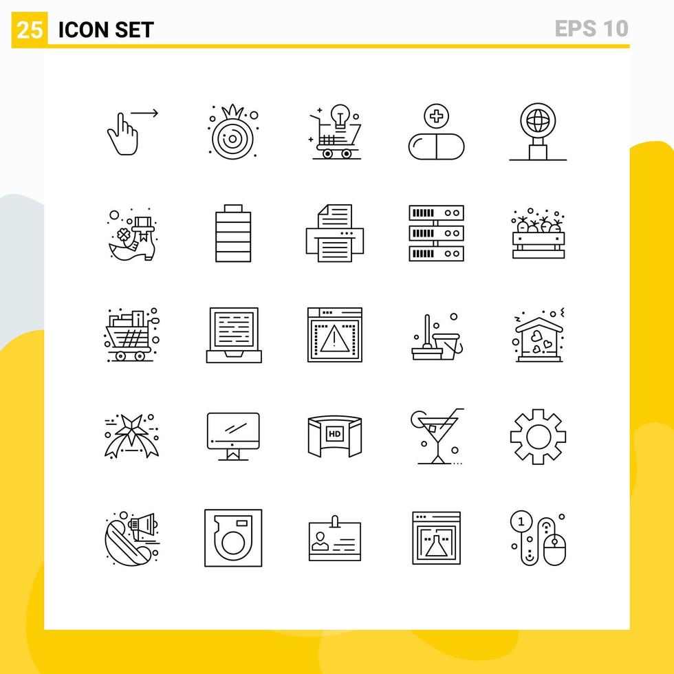 concept de 25 lignes pour sites Web mobiles et applications globe pilules chariot ampoule médicale éléments de conception vectoriels modifiables vecteur