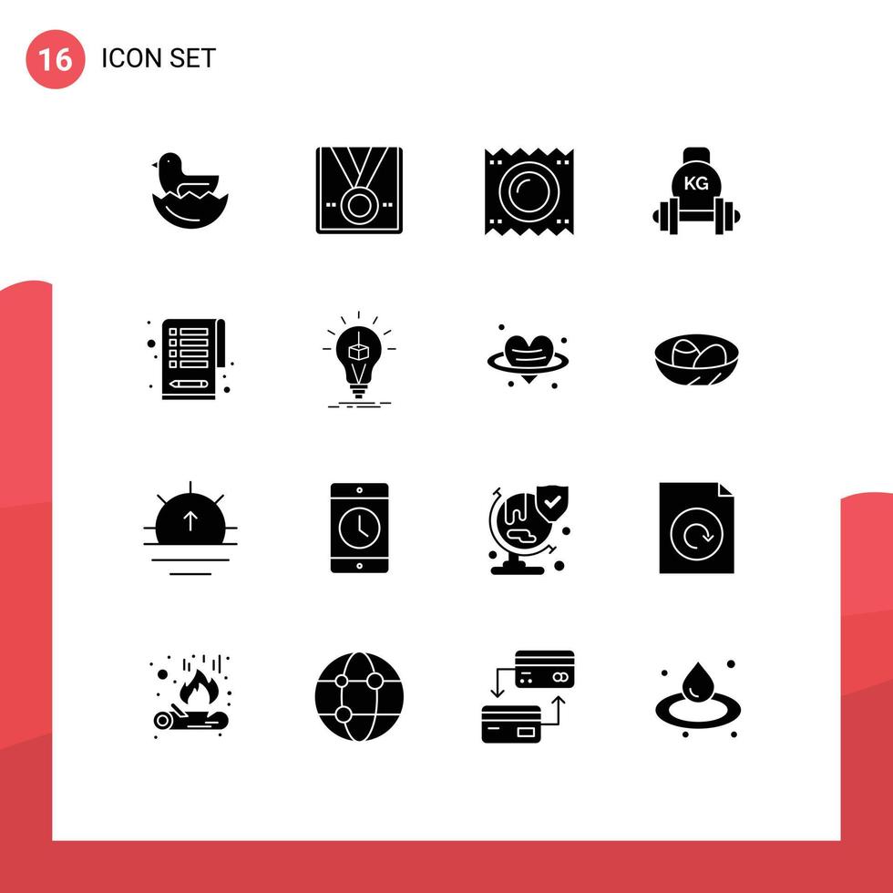 ensemble de 16 symboles d'icônes d'interface utilisateur modernes signes pour l'équipement de poids préservatif haltère grossesse éléments de conception vectoriels modifiables vecteur