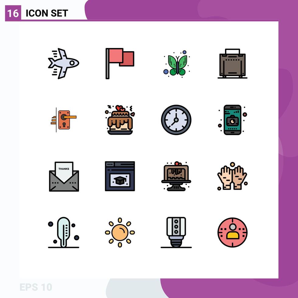 interface mobile ligne remplie de couleurs plates ensemble de 16 pictogrammes de coeurs trou de serrure insecte poignée serrure éléments de conception vectoriels créatifs modifiables vecteur