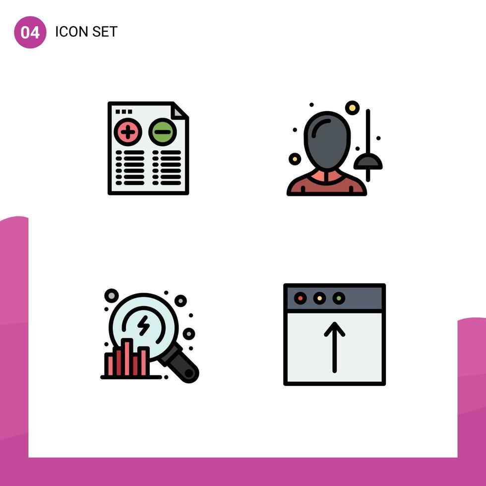 pack de 4 signes et symboles de couleurs plates modernes pour les supports d'impression Web tels que l'analyse de documents moins les éléments de conception vectoriels modifiables de recherche sportive vecteur