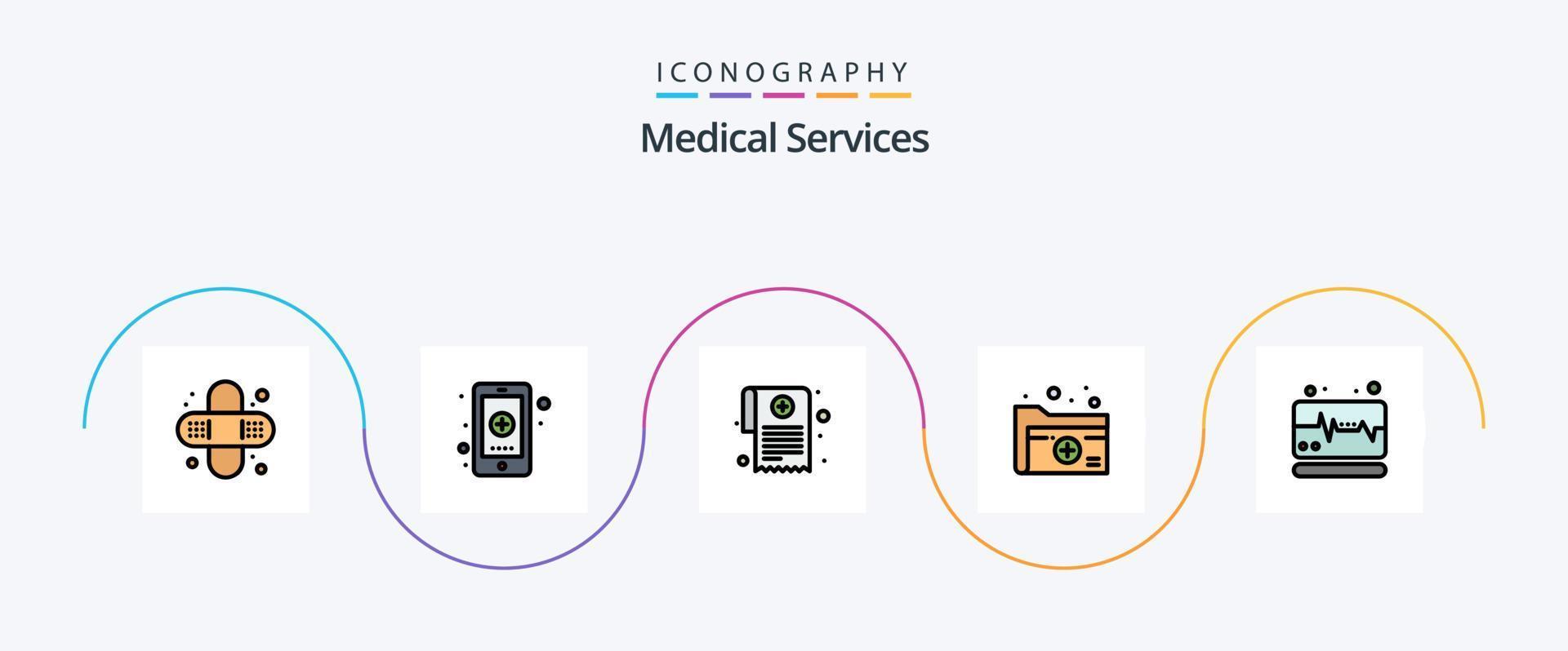 ligne de services médicaux remplie de pack d'icônes plat 5, y compris médical. médical. rapport médical. soins de santé. document vecteur