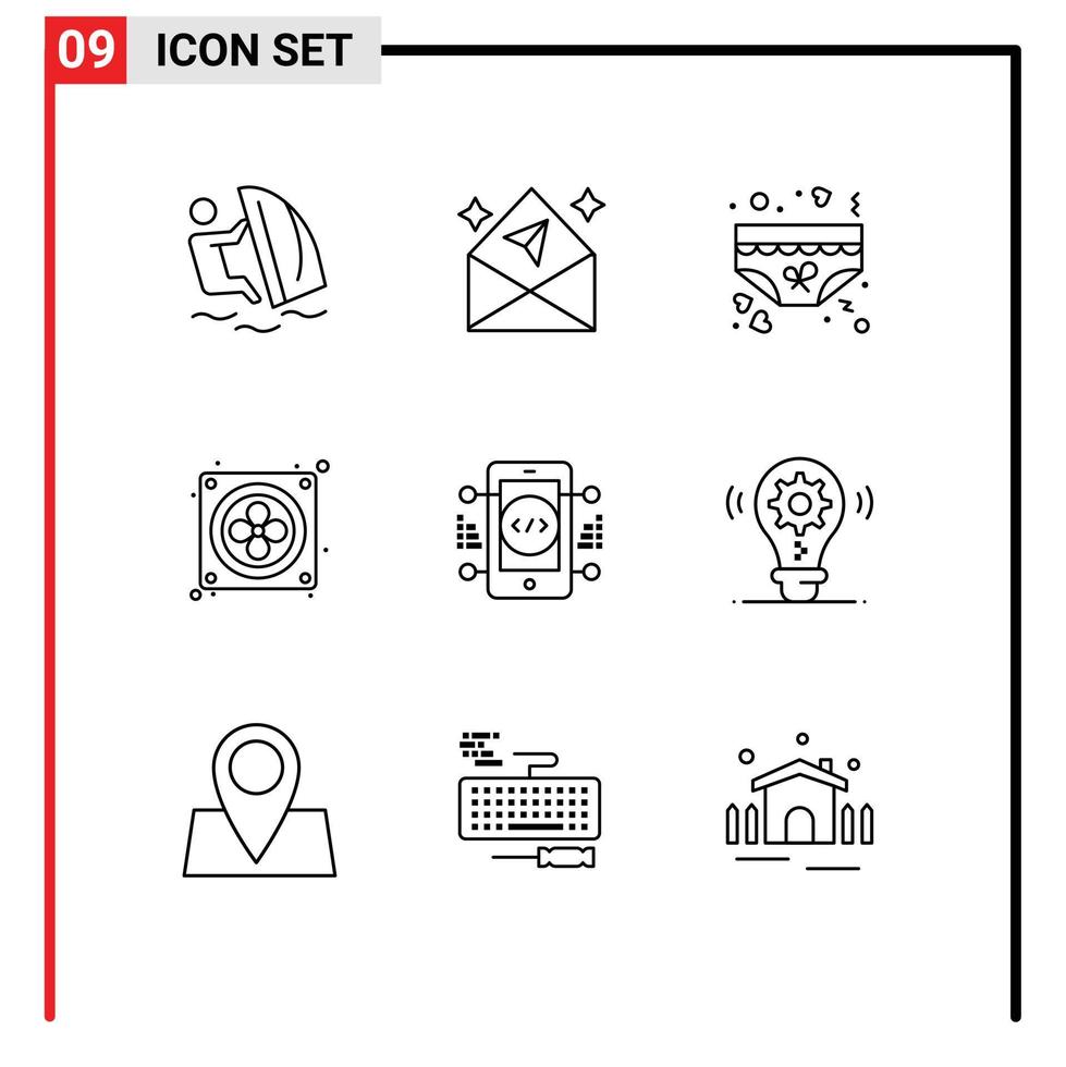 9 contours universels définis pour les applications web et mobiles ventilateur de codage sous-vêtements informatiques éléments de conception vectoriels modifiables vecteur