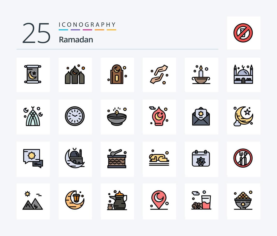 pack d'icônes remplies de 25 lignes de ramadan, y compris l'islam. aladdin. musulman. shahada. mains vecteur
