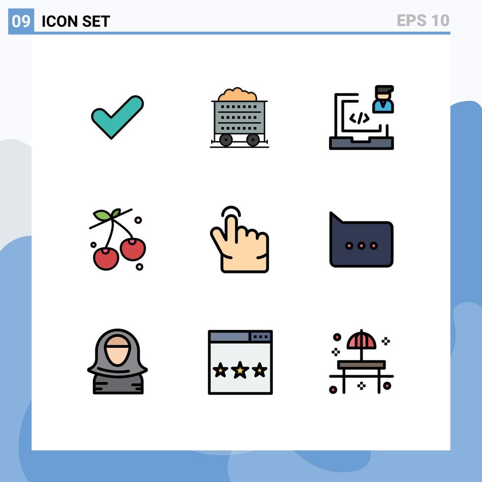 9 icônes créatives signes et symboles modernes de codage des aliments pour les doigts programmeur de cerises éléments de conception vectoriels modifiables vecteur
