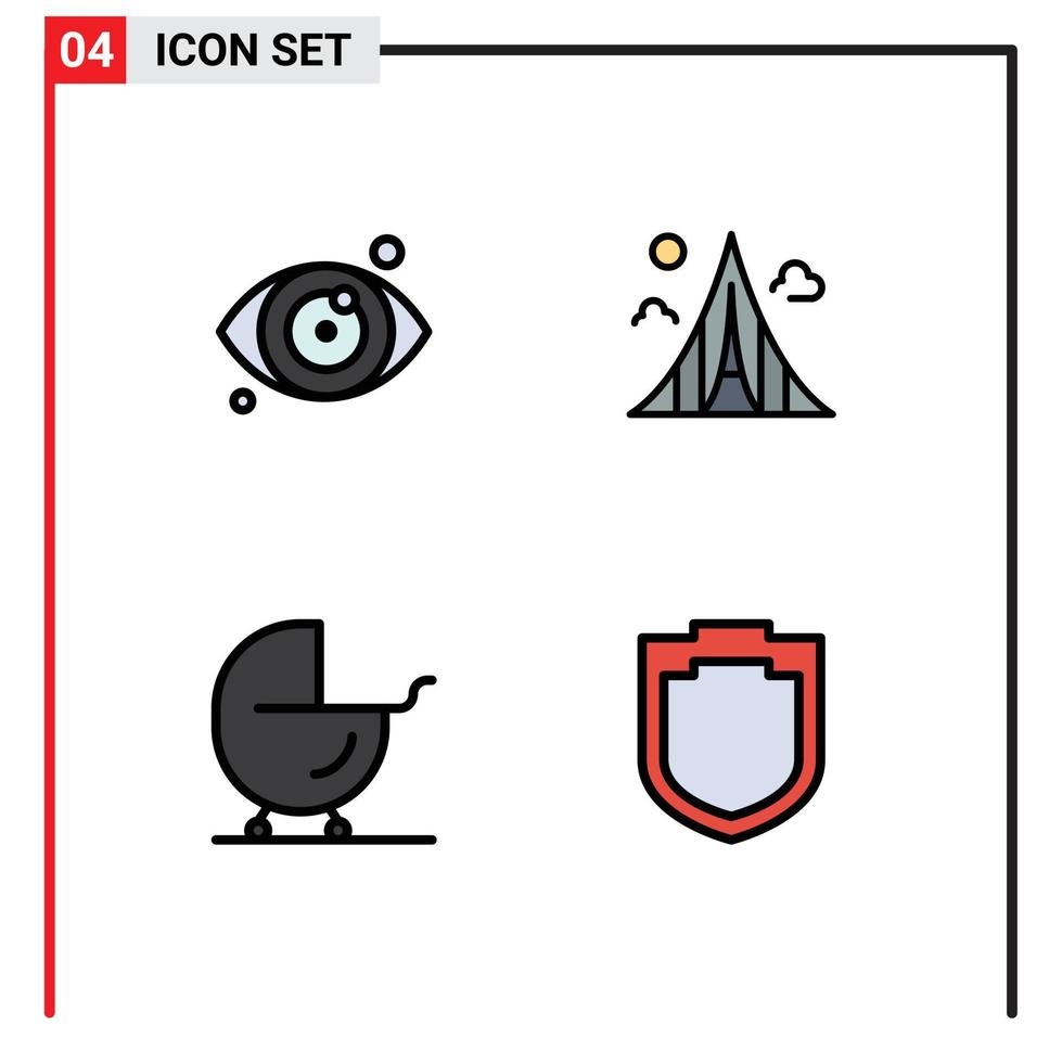 ensemble moderne de 4 couleurs et symboles plats remplis tels que des éléments de conception vectoriels modifiables de poussette médicale vecteur