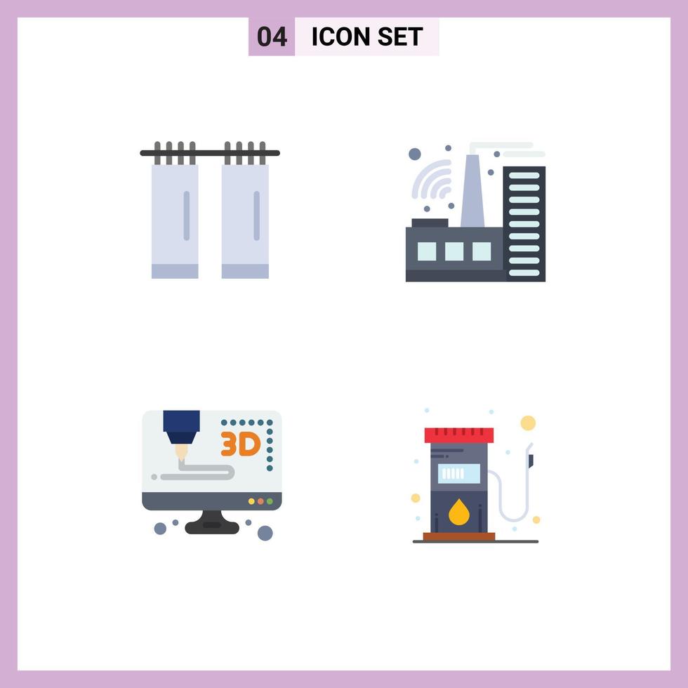 ensemble de pictogrammes de 4 icônes plates simples d'éléments de conception vectoriels modifiables de carburant d'imprimante de bâtiment de gaz de salle de bain vecteur