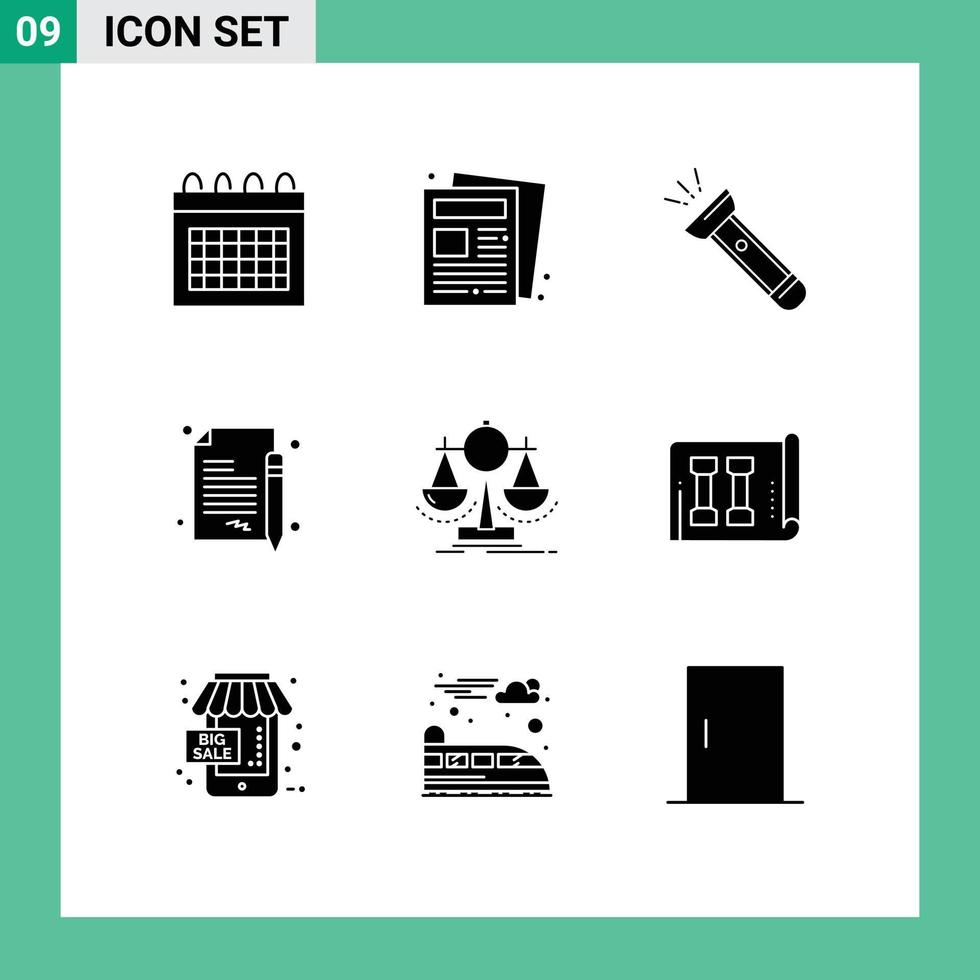 pack d'interface utilisateur de 9 glyphes solides de base d'éléments de conception vectoriels modifiables de randonnée de contrat équilibré vecteur