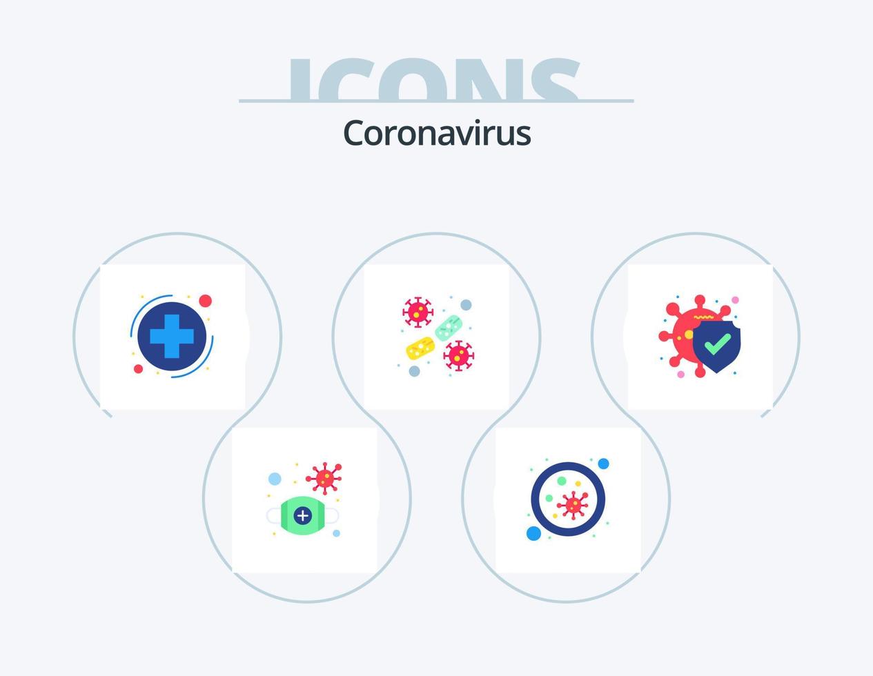 pack d'icônes plat coronavirus 5 conception d'icônes. bactéries. virus. médical. couronne. bactéries vecteur