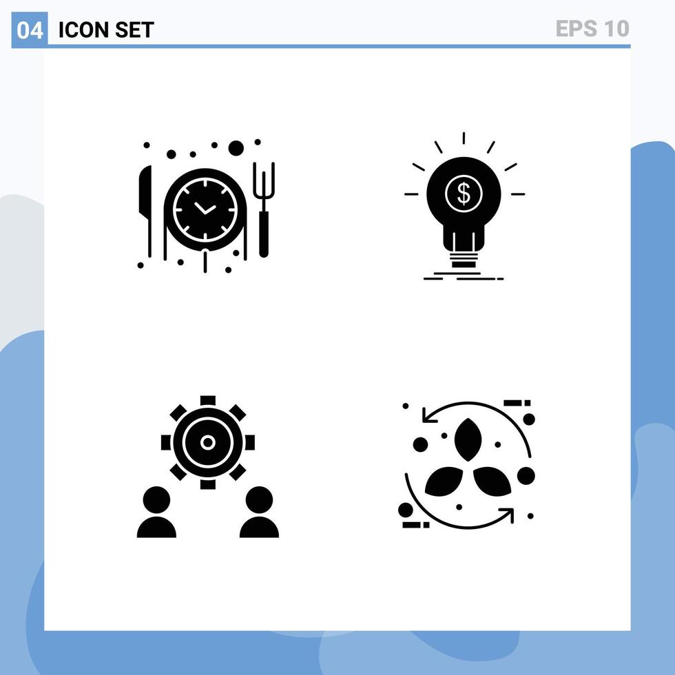 groupe de 4 signes et symboles de glyphes solides pour l'argent des employés de la nourriture définissant des éléments de conception vectoriels modifiables vecteur