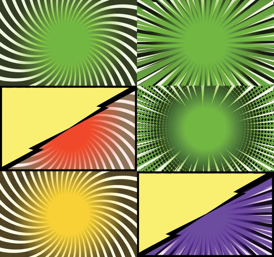 fond de cadres colorés de bande dessinée avec des rayons de demi-teintes effets radiaux et pointillés style pop art vecteur