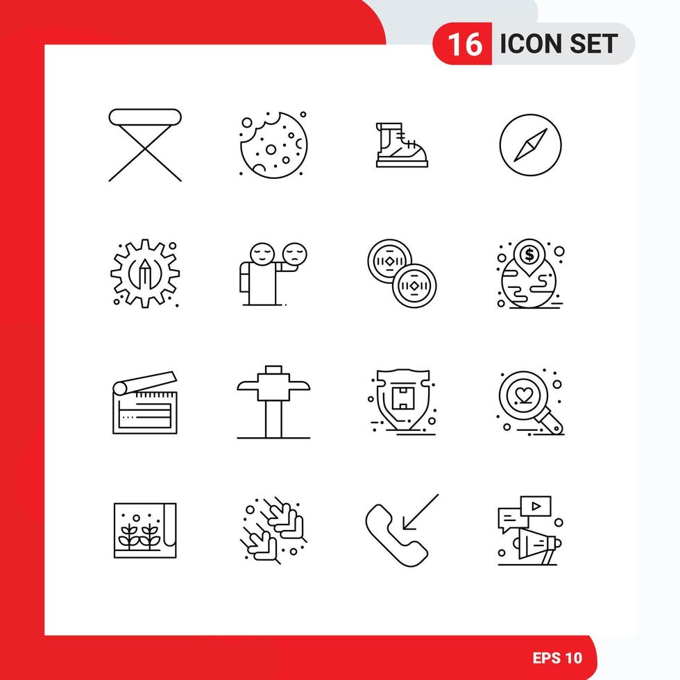 pack de 16 contours modernes signes et symboles pour les supports d'impression Web tels que les bottes de navigation de processus boussole éléments de conception vectoriels modifiables vecteur