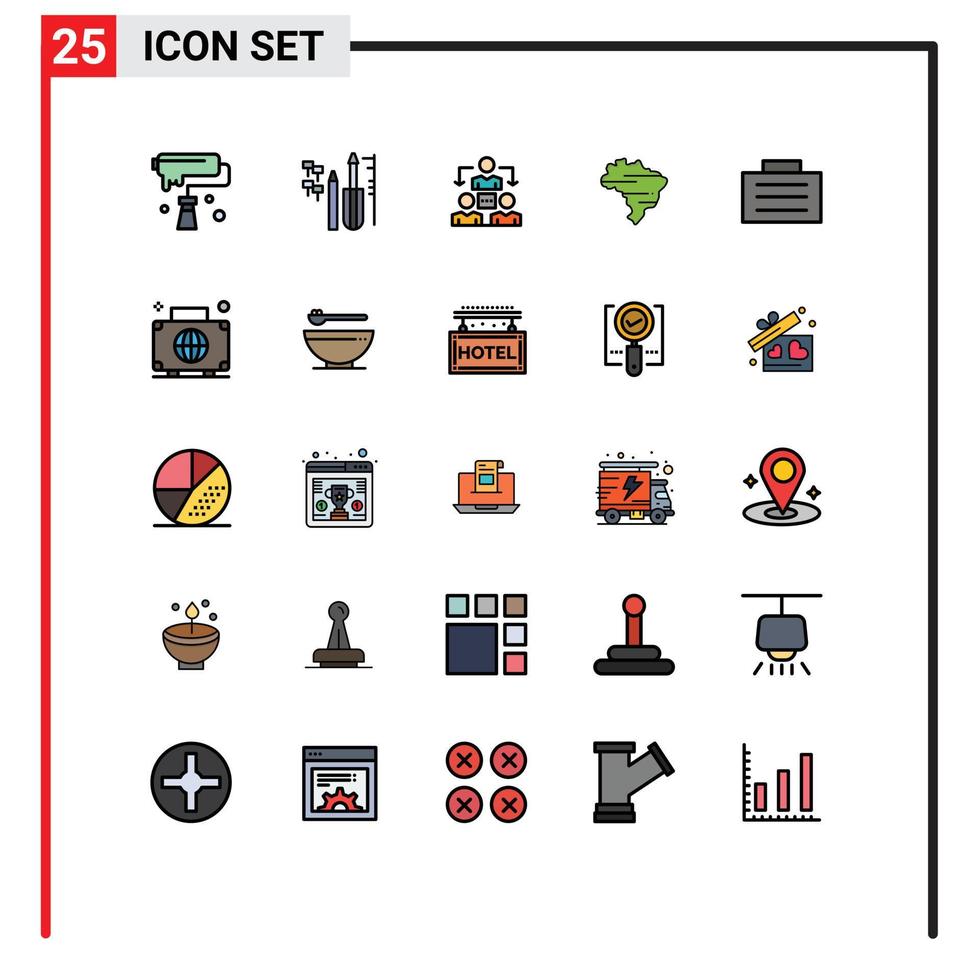 pack de lignes vectorielles modifiables de 25 couleurs plates simples de lignes remplies de carte d'équipement de pays de finances éléments de conception vectoriels modifiables de communication vecteur