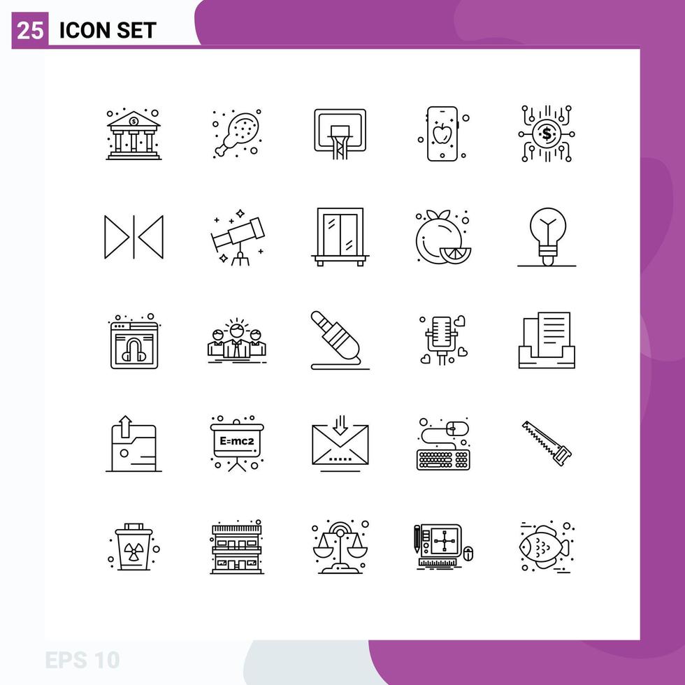 pack d'icônes vectorielles stock de 25 signes et symboles de ligne pour le panier de financement participatif crowdfund apple éléments de conception vectoriels modifiables vecteur
