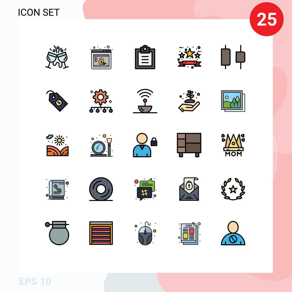 interface mobile ligne remplie couleur plate ensemble de 25 pictogrammes de distribution vente tag seo remise vendredi noir éléments de conception vectoriels modifiables vecteur