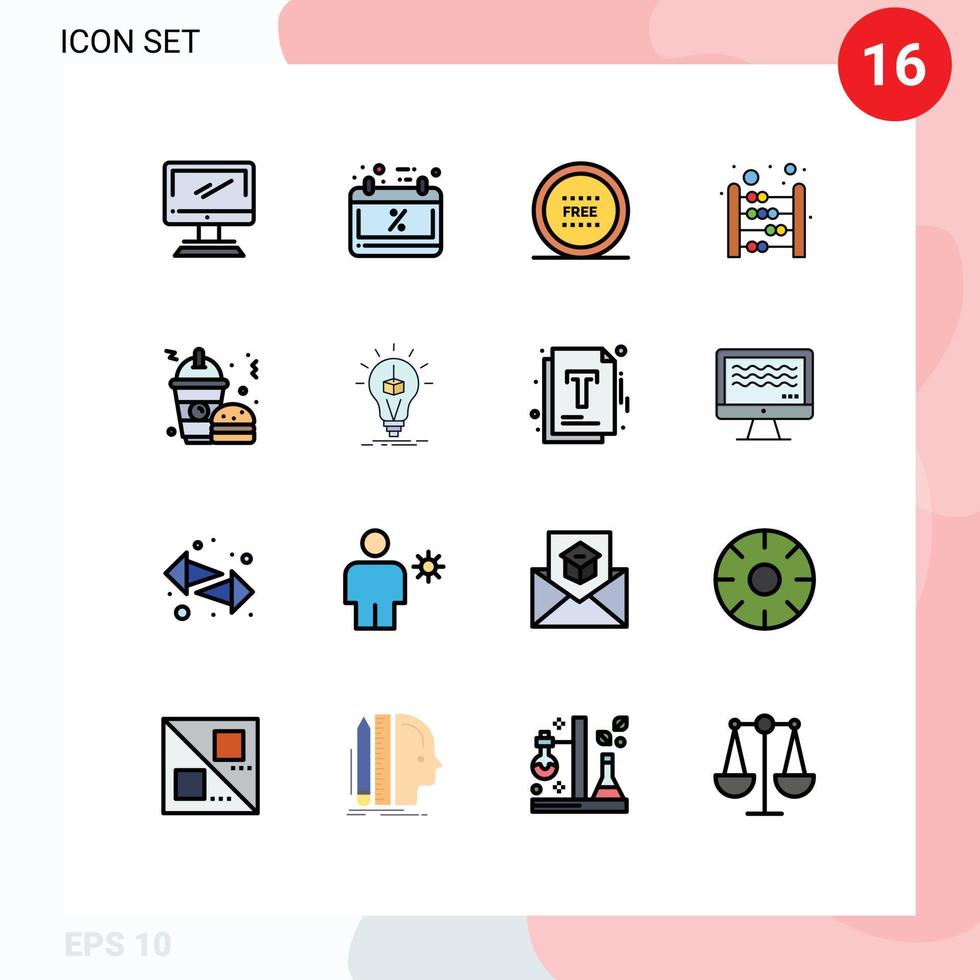 ensemble de 16 symboles d'icônes d'interface utilisateur modernes signes pour les mathématiques calcul calendrier vente abacus ligne éléments de conception vectoriels créatifs modifiables vecteur