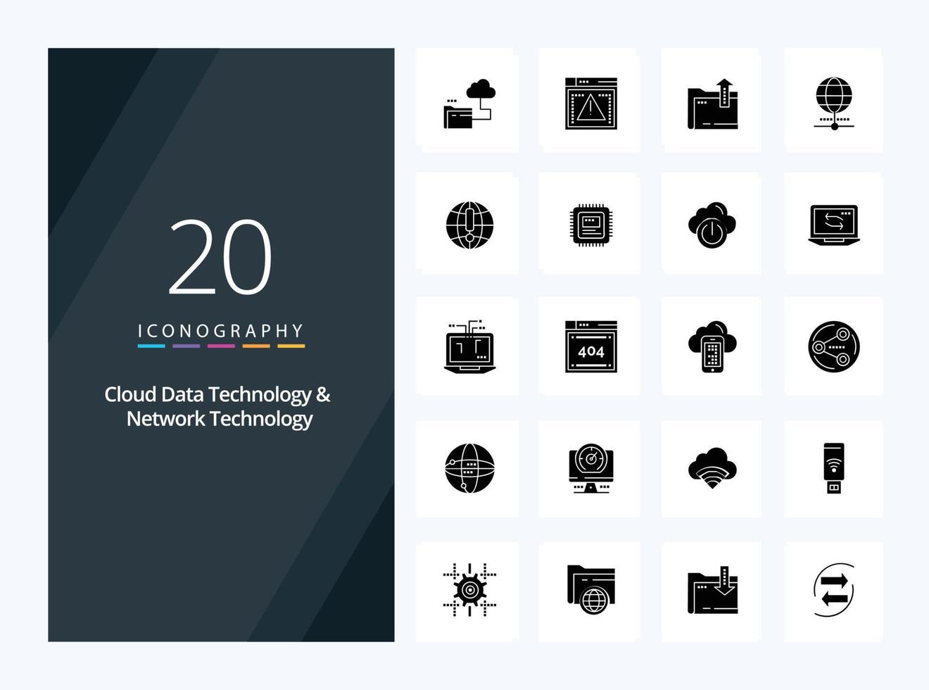 20 technologie de données cloud et icône de glyphe solide de technologie réseau pour la présentation vecteur