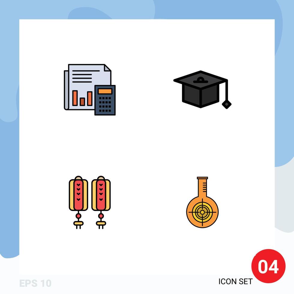 ensemble moderne de 4 pictogrammes de couleurs plates remplies d'éléments de conception vectoriels modifiables de budget d'éducation d'audit pendentif financier vecteur