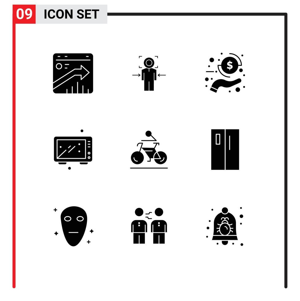 pack de 9 signes et symboles de glyphes solides modernes pour les médias d'impression Web tels que la cuisine de cuisine obtenir des éléments de conception vectoriels modifiables d'argent de cuisson vecteur