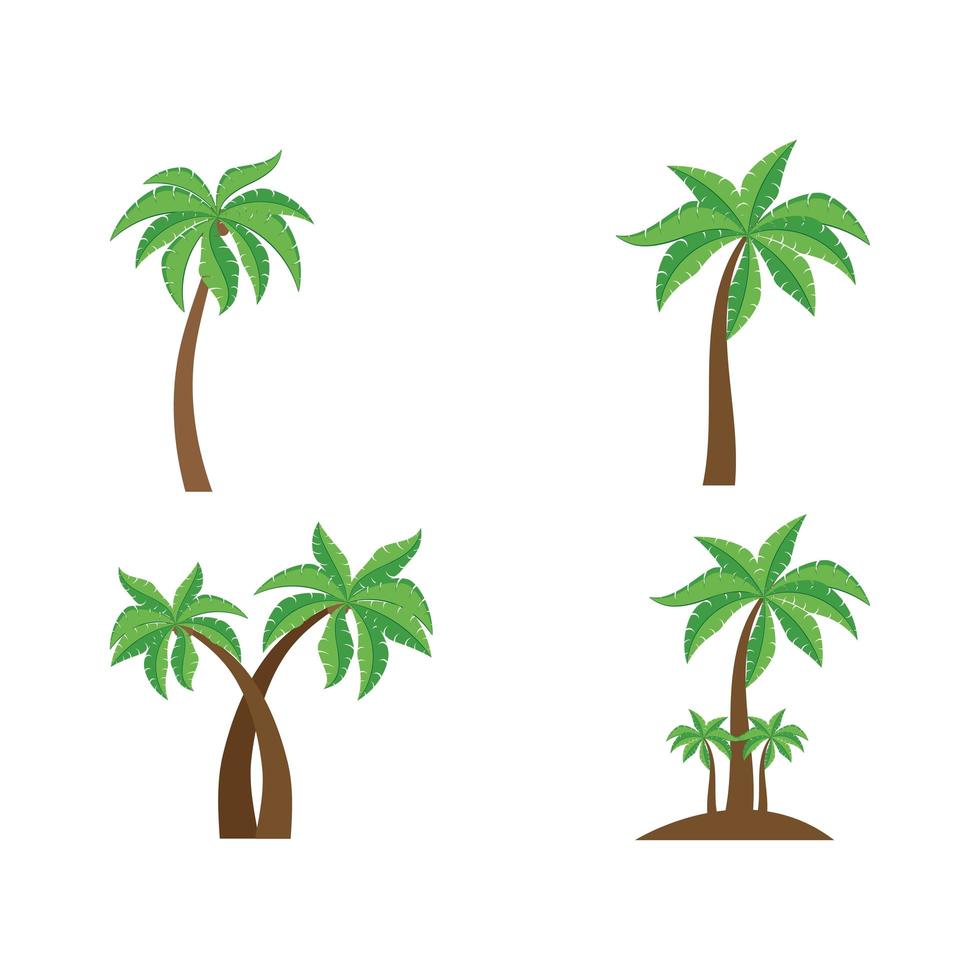 jeu d'icônes d'été palmier vecteur