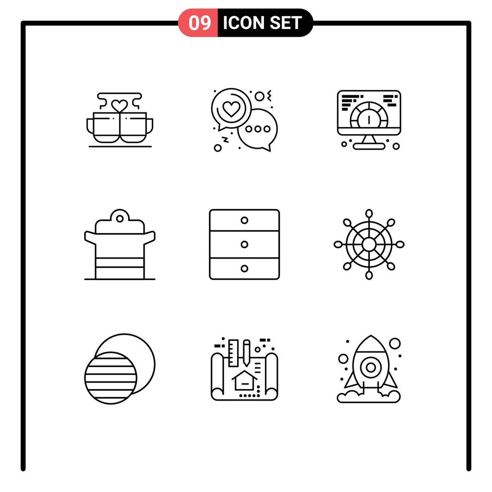 ensemble de 9 contours vectoriels sur la grille pour les éléments de conception vectoriels modifiables du site Web de la cuisinière d'amour vecteur