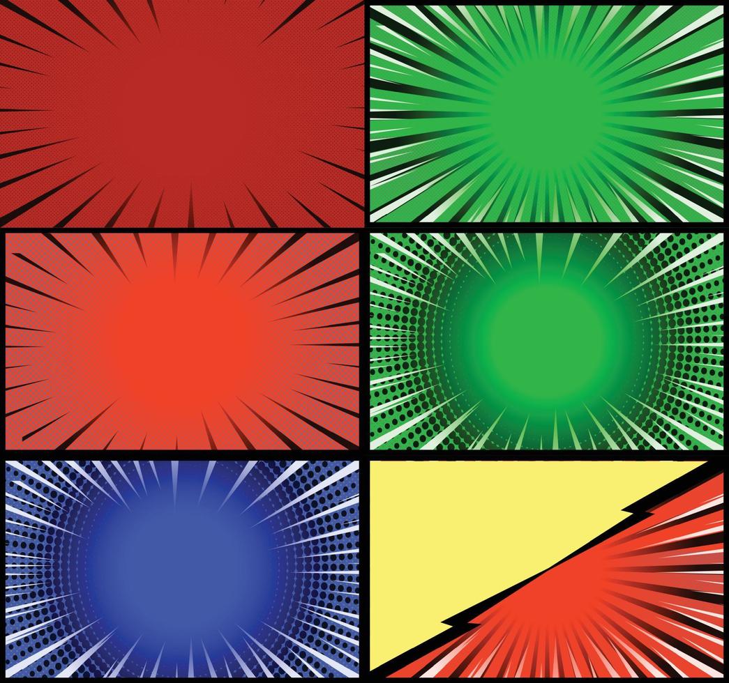 fond de cadres colorés de bande dessinée avec des rayons de demi-teintes effets radiaux et pointillés style pop art vecteur