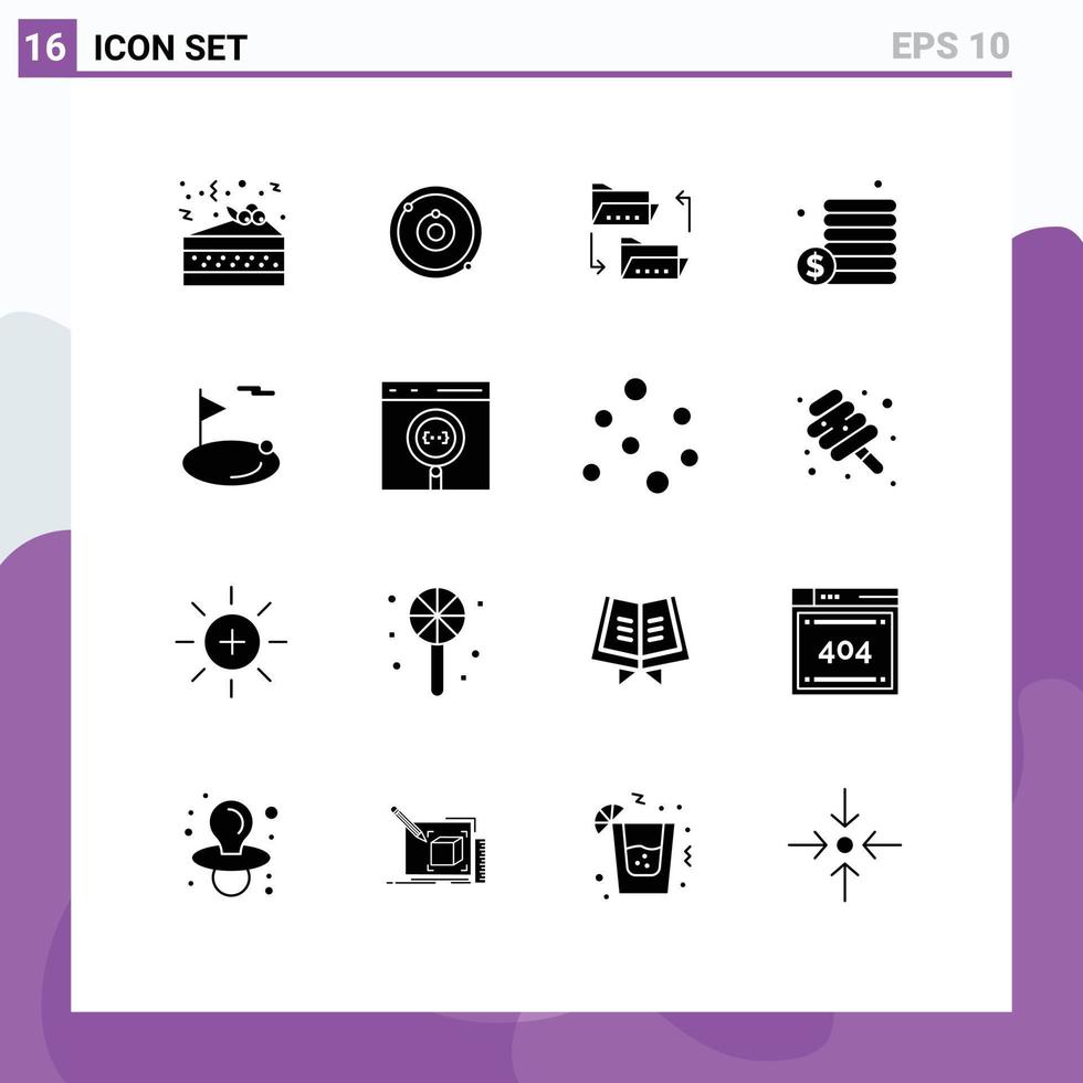 ensemble de 16 glyphes solides vectoriels sur la grille pour trou drapeau document argent éléments de conception vectoriels modifiables vecteur
