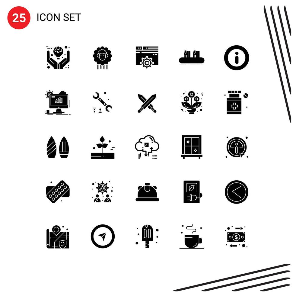 pack de 25 signes et symboles de glyphes solides modernes pour les supports d'impression Web tels que le réglage de la boîte à ressort du convoyeur de ligne éléments de conception vectoriels modifiables vecteur