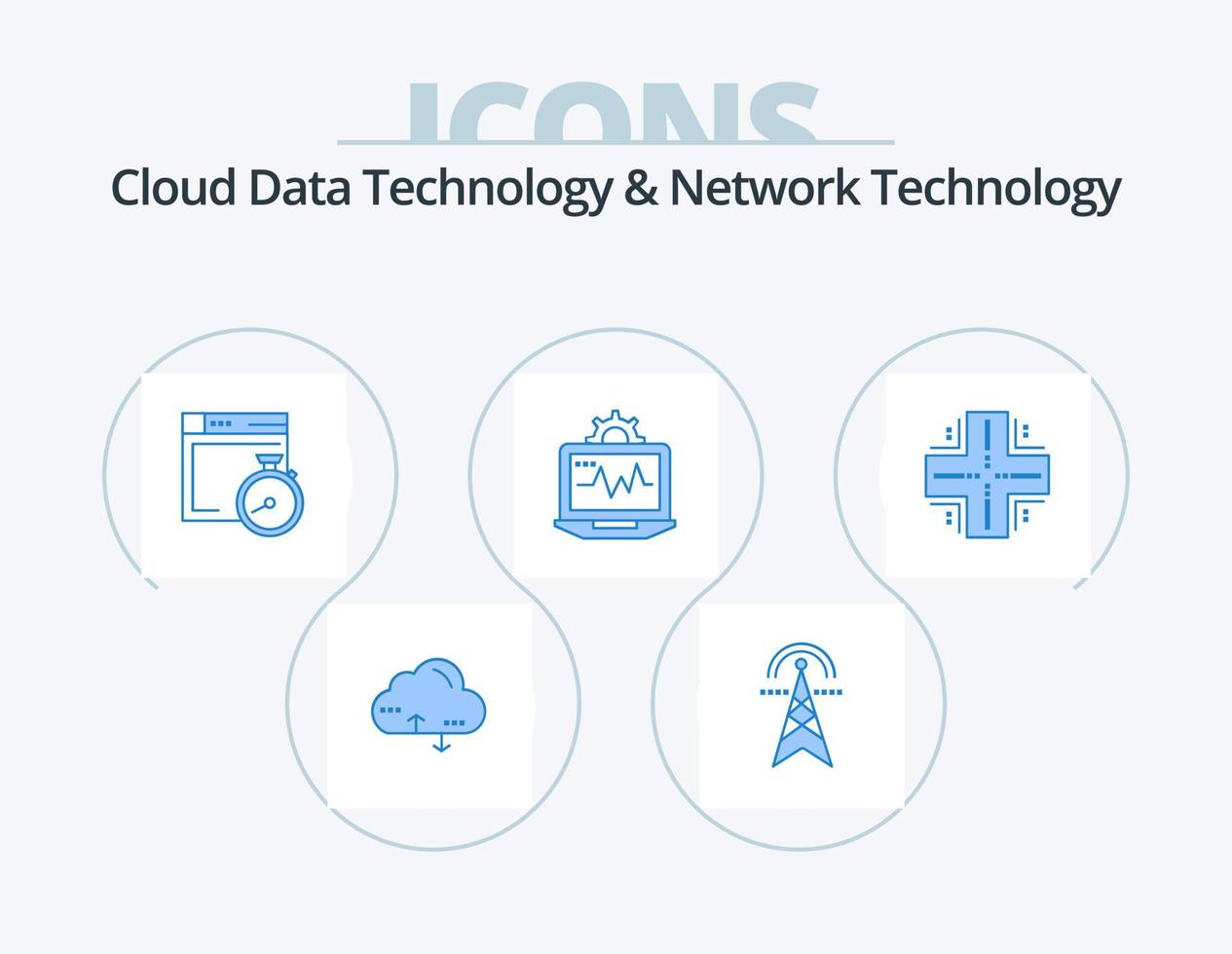 technologie de données cloud et technologie de réseau pack d'icônes bleues 5 conception d'icônes. l'informatique. paramètre. l'informatique. l'ordinateur. l'informatique vecteur