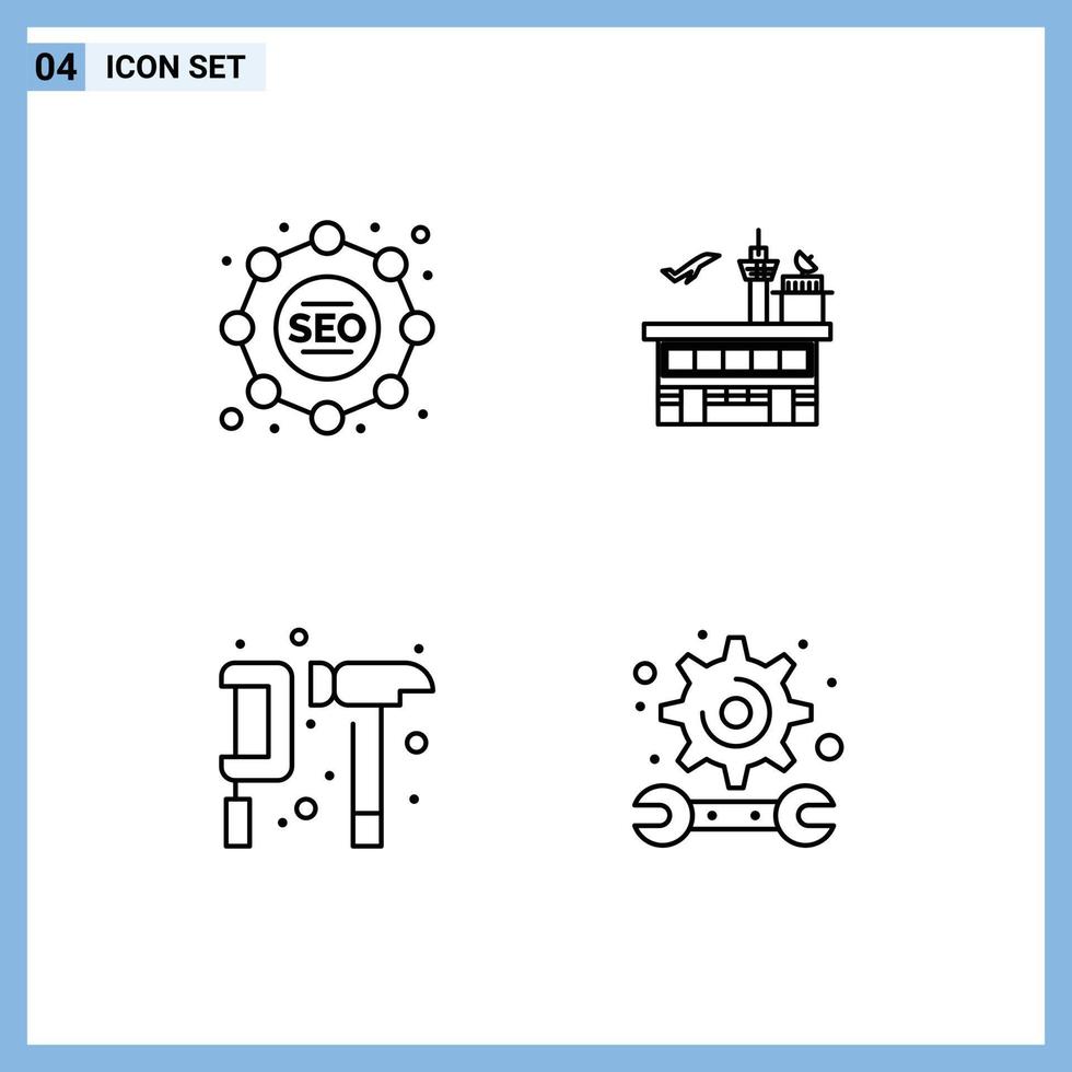 pack d'interface utilisateur de 4 couleurs plates de base remplies d'éléments de conception vectoriels modifiables d'ingénieur de transit d'aéroport de camping seo vecteur
