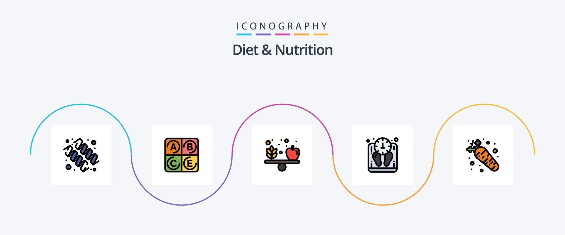 ligne de régime et de nutrition remplie de 5 icônes plates, y compris la nourriture. carotte. diète. escalader. Masse vecteur