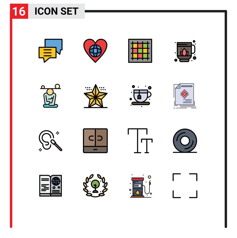 groupe de 16 lignes modernes remplies de couleurs plates définies pour le logiciel lotus jag heart dessinant des éléments de conception vectoriels créatifs modifiables vecteur