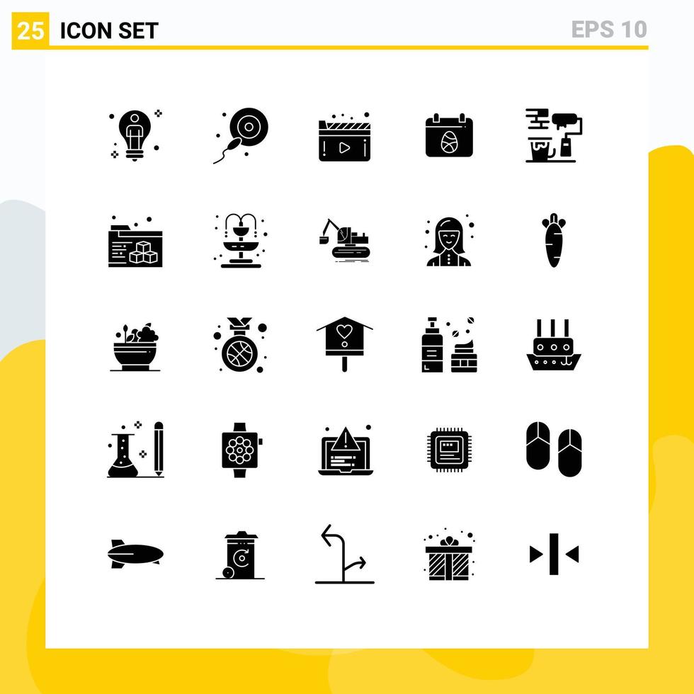 pack d'interface utilisateur de 25 glyphes solides de base d'éléments de conception vectoriels modifiables du calendrier de pâques vecteur