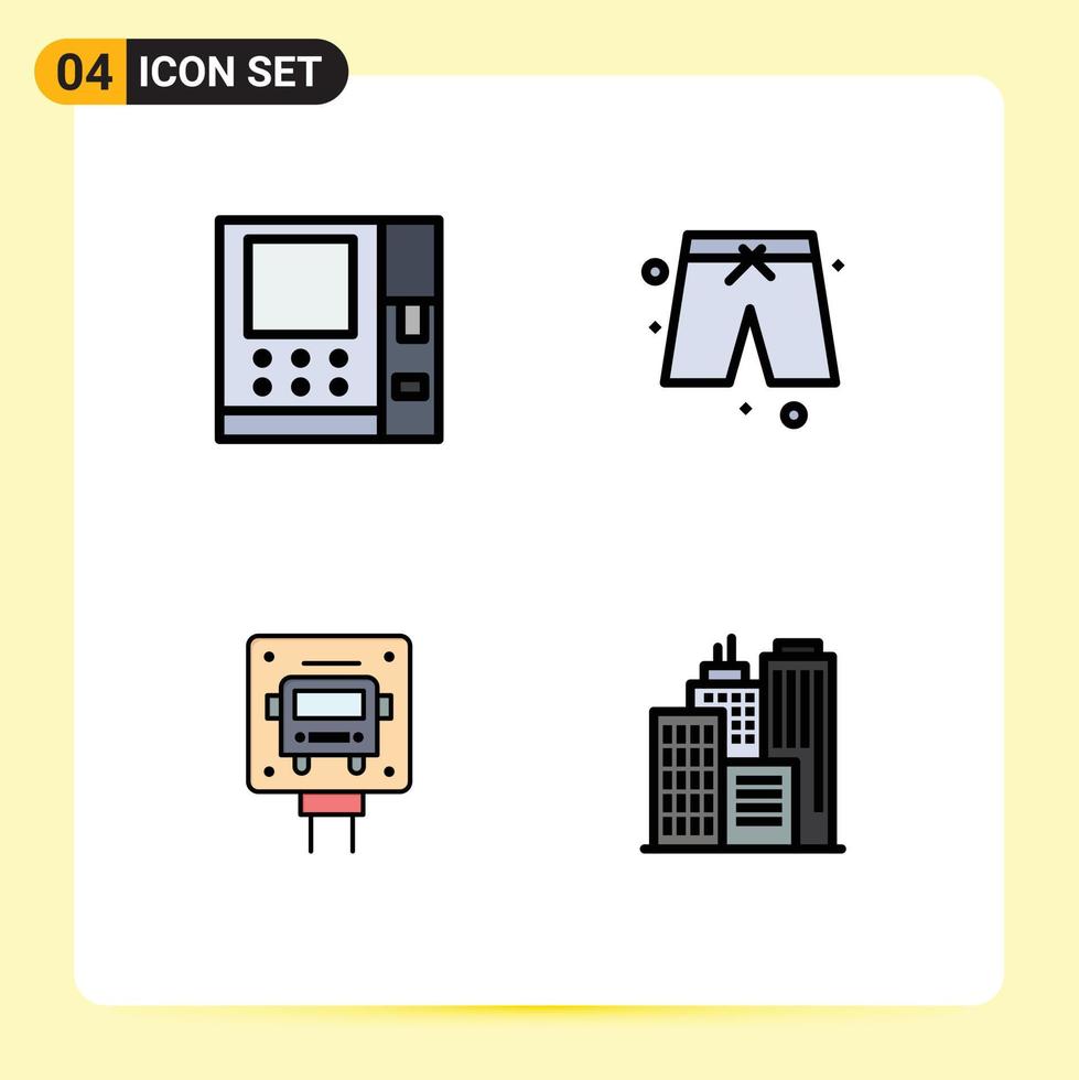 4 couleurs plates vectorielles thématiques remplies et symboles modifiables des éléments de conception vectoriels modifiables d'affaires de bus de plage publique atm vecteur