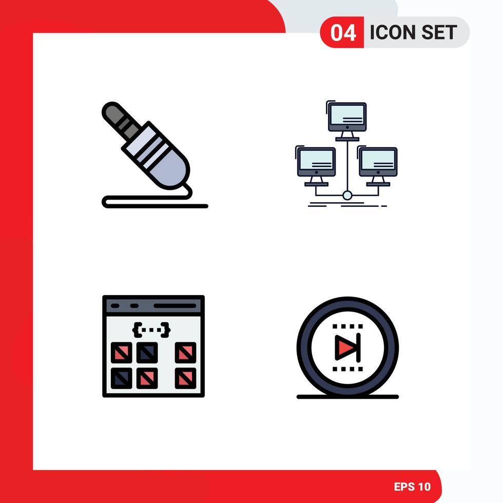 ensemble de 4 couleurs plates vectorielles remplies sur la grille pour la connexion de la technologie d'application de câble audio développer des éléments de conception vectoriels modifiables vecteur