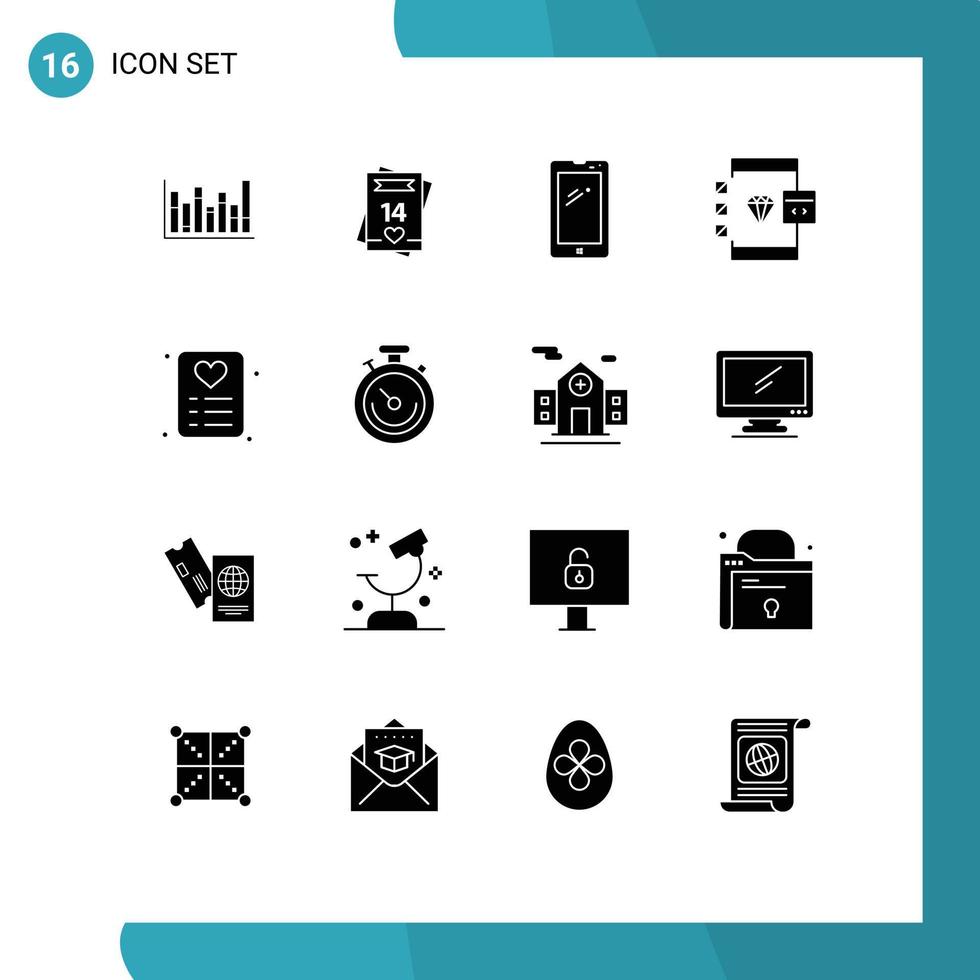 16 glyphes solides vectoriels thématiques et symboles modifiables de développement d'éléments de conception vectoriels modifiables d'application de carte de navigateur android vecteur