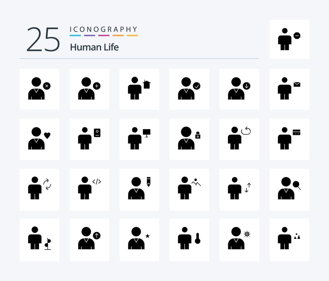 pack d'icônes humaines de 25 glyphes solides, y compris l'avatar. suivant. domicile. bas. Achevée vecteur