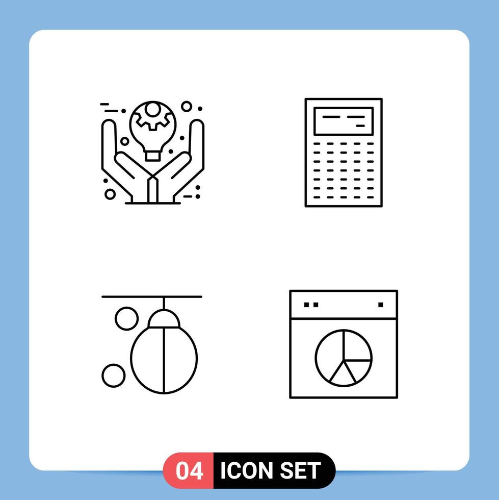 ensemble moderne de 4 pictogrammes de couleurs plates remplies d'éléments de conception vectoriels modifiables de boxe de calculatrice de produit de sac d'affaires vecteur