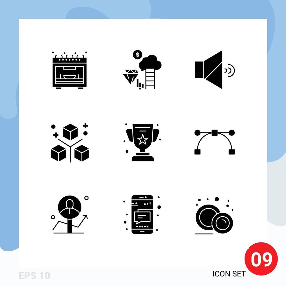 pack de 9 glyphes solides créatifs d'éléments de conception vectoriels modifiables de développement de haut-parleur de réalisation de champion vecteur