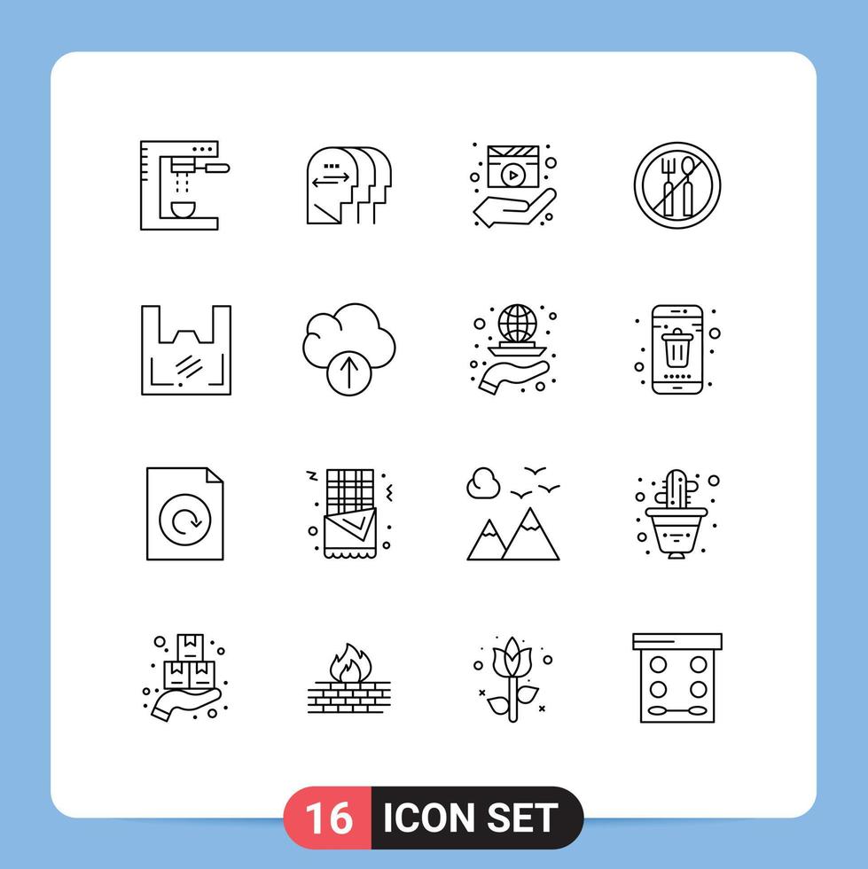 16 icônes créatives signes et symboles modernes de sac ramadan tête jeûne lecteur multimédia éléments de conception vectoriels modifiables vecteur