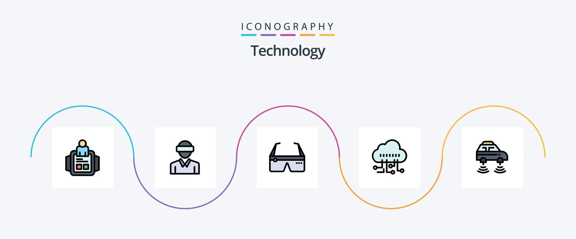 ligne technologique remplie de 5 icônes plates, y compris la voiture. gérer. homme. Les données. des lunettes vecteur