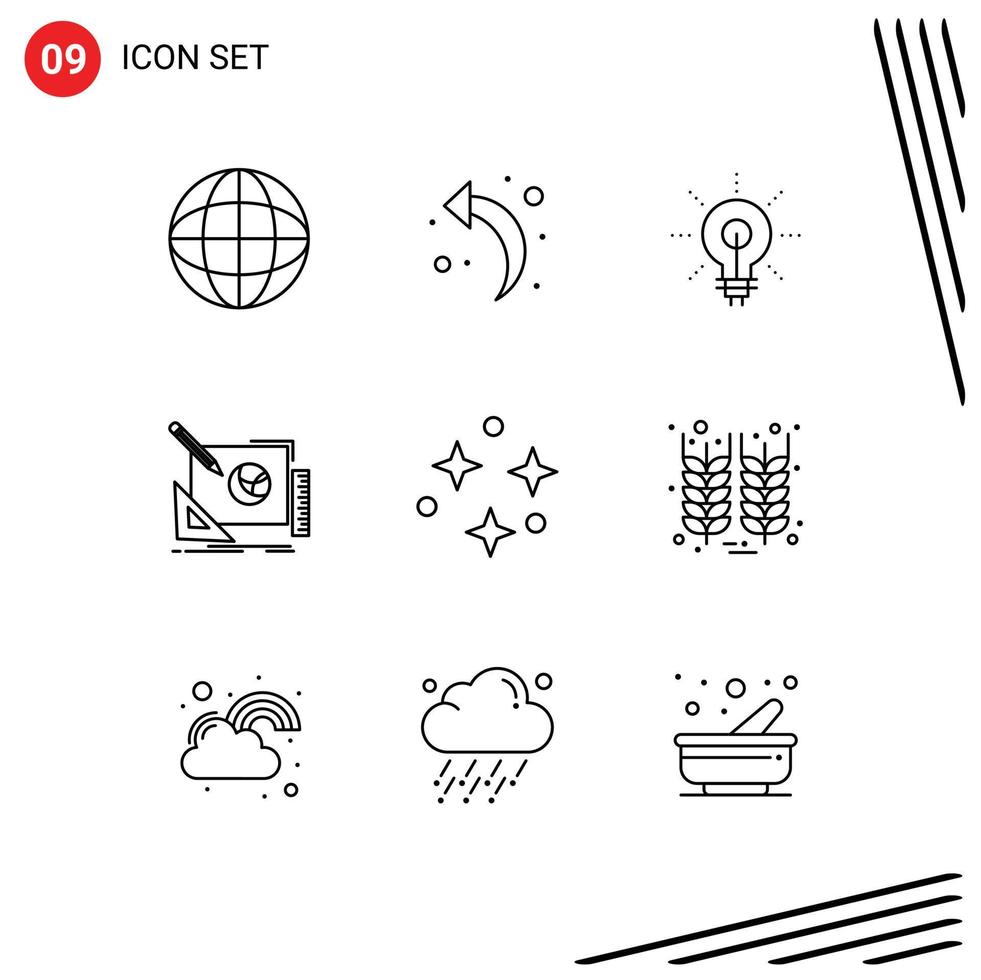 ensemble de 9 contours vectoriels sur la grille pour le processus de conception conception d'ampoule créative inspirant des éléments de conception vectoriels modifiables vecteur