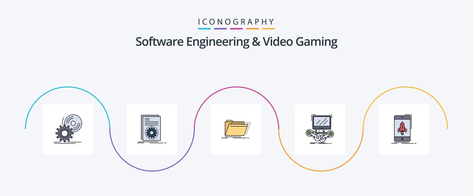 ligne de génie logiciel et de jeu vidéo remplie de 5 icônes plates, y compris Internet. Jeu. fonctionnement. dossier. annuaire vecteur