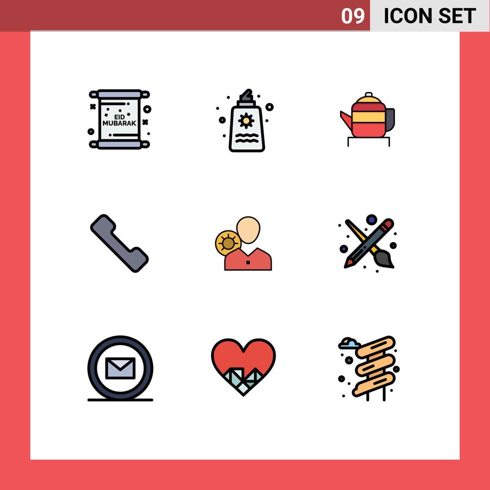groupe de 9 couleurs plates remplies signes et symboles pour le travail appel romance téléphone chine éléments de conception vectoriels modifiables vecteur
