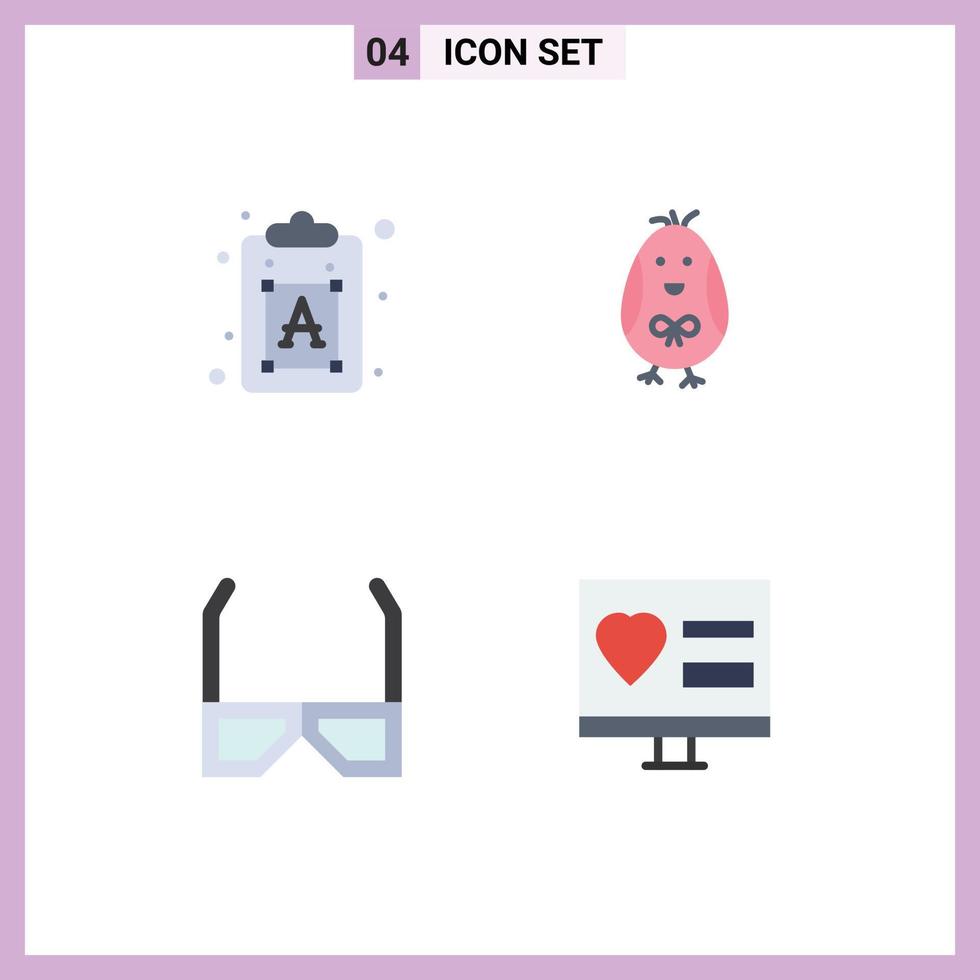ensemble de 4 icônes plates commerciales pack pour lunettes créatives texte bébé tv éléments de conception vectoriels modifiables vecteur